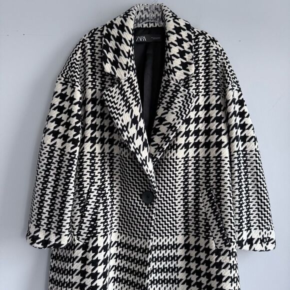 Zara Oversized Plaid Houndstooth Coat Longline 8083/114/070 M Blogger Favorite - Picture 9 of 16